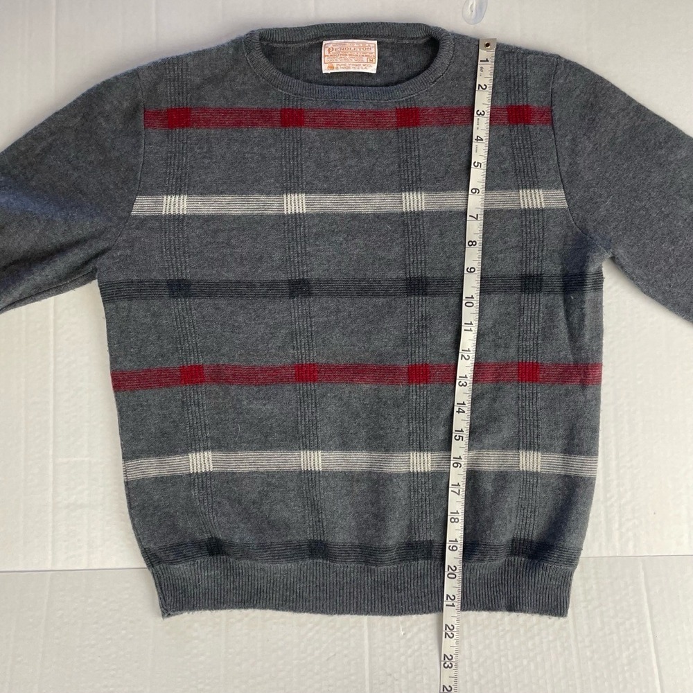 Pendleton‎ Gray Virgin Wool Crew Neck Sweater Red White Blue Stripes Women's M - Picture 7 of 7